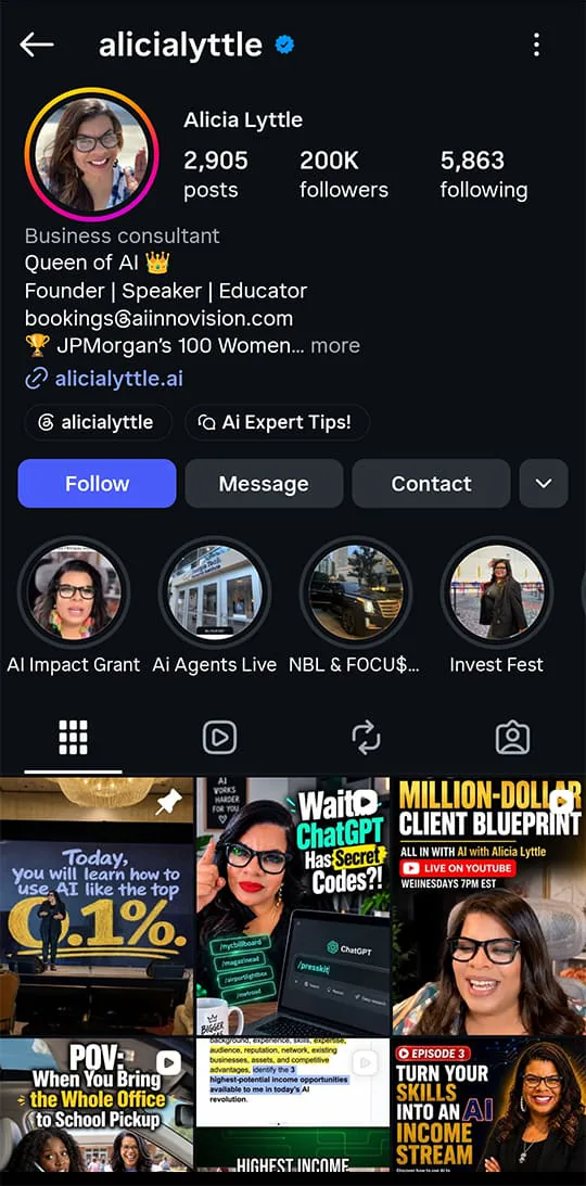 Alicia Lyttle Instagram profile and content grid